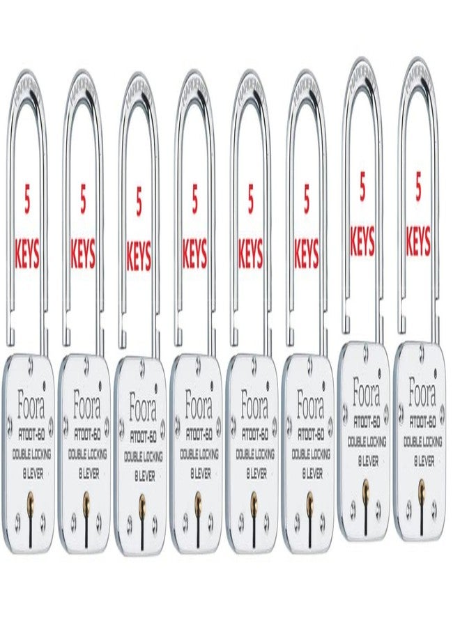 Foora Atoot 60mm Long Lock for Home, Door, Gate & Shop Shutter | Heavy Duty Double Locking Security Padlock | Pack of 8 Locks with Keys | Rust-Proof Durable Metal Body - Image 1